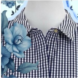 CALVIN KLEIN SIZE 12 PETITE BLUE & WHITE FIT & FLARE GINGHAM MAXI DRESS